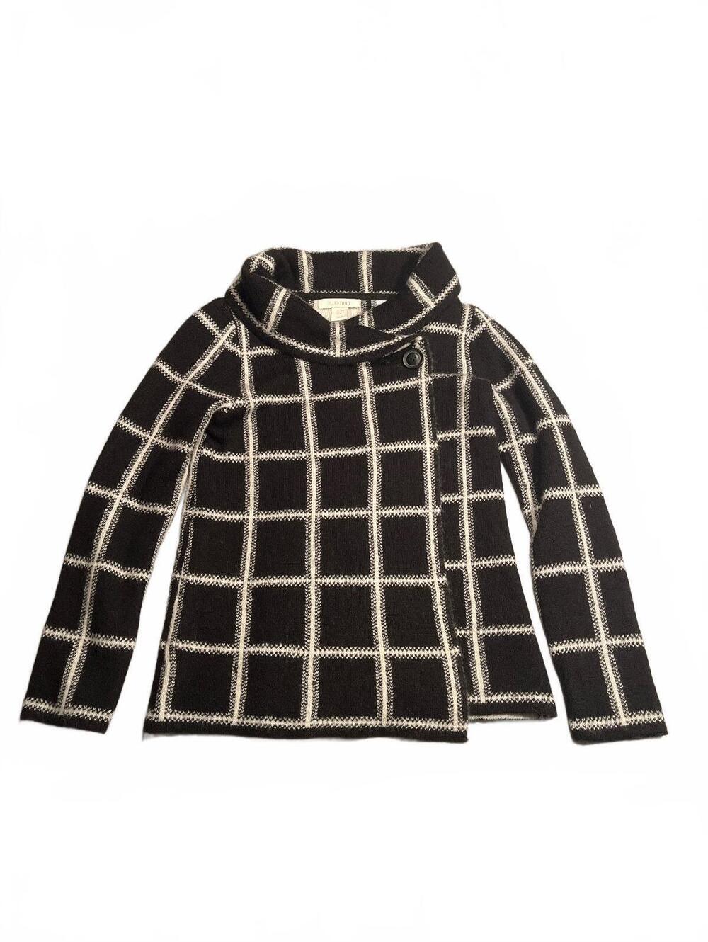 Ellen Tracy Women's Black and White Windowpane pattern Wool Blend Sweater Size M